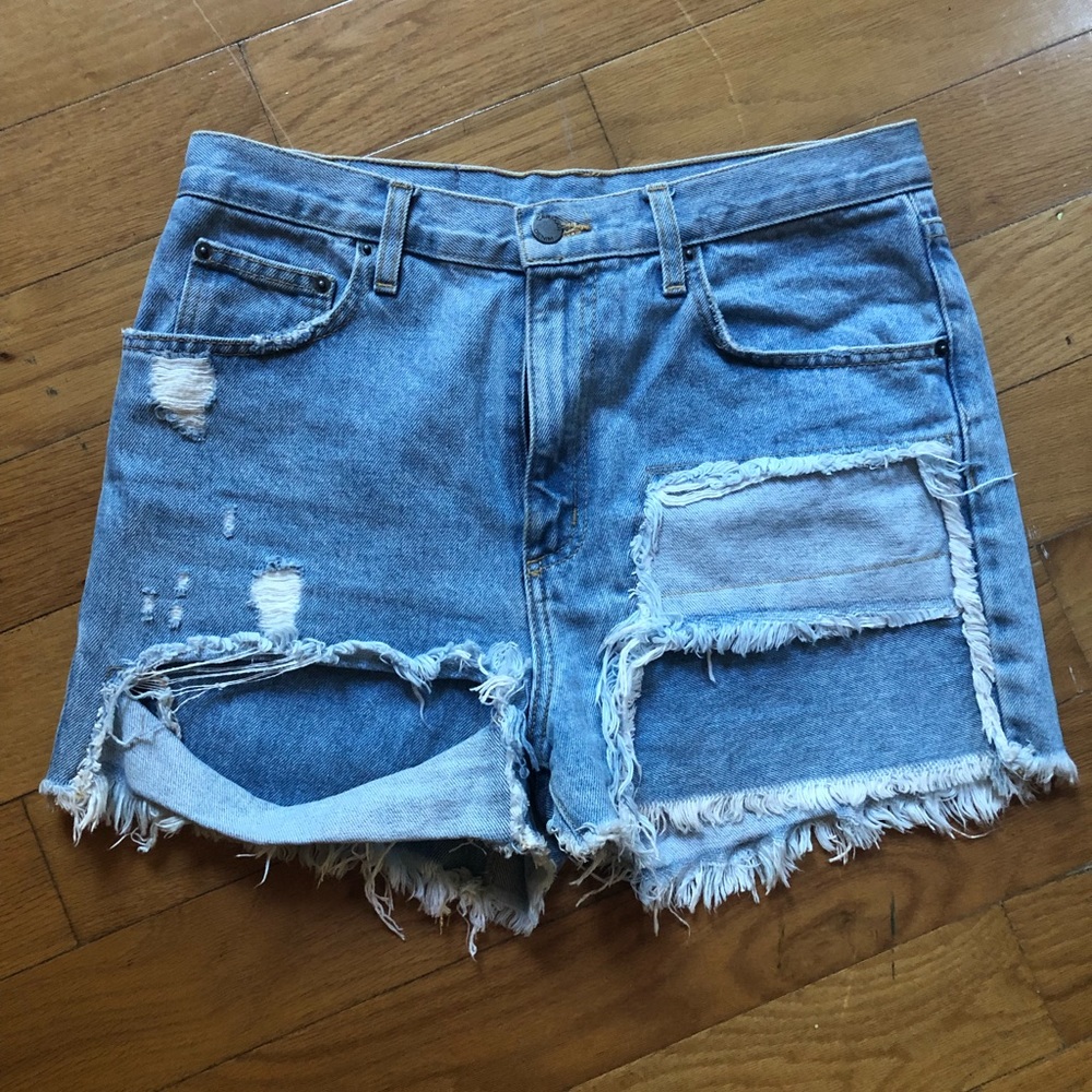 CARMAR destroyed/frayed denim jean shorts